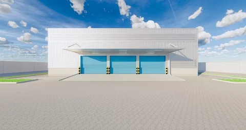 3d warehouse building zoom Stock Footage 125807292