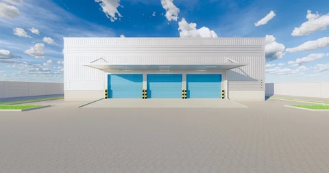 3d warehouse building zoom Stock Footage 125814279