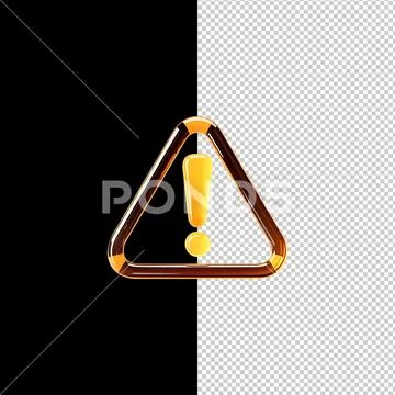 3d warning exclamation mark for alert notification, glowing amber glass tria Modello PSD