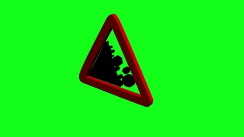 3d warning sign falling rock rotating on... | Stock Video | Pond5