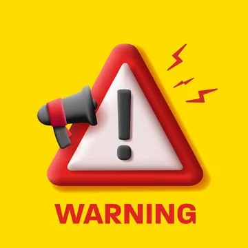 3d warning sign triangle with exclamation mark and loudspeaker icon Stock Illustration