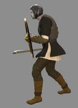 3D Warrior with Axe and Shield Stock Illustration
