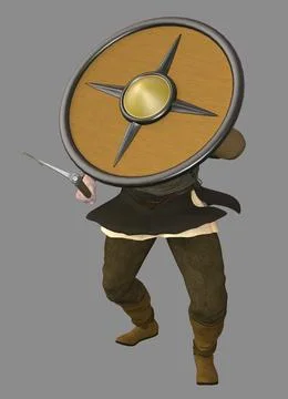 3D Warrior with Axe and Shield Stock Illustration