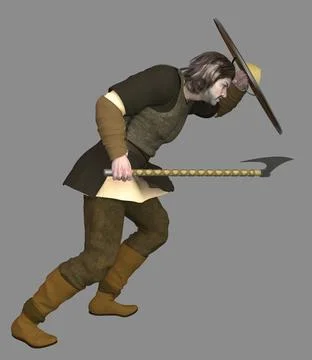 3D Warrior with Axe and Shield 스톡 일러스트