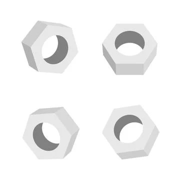 3D washer nut bolt hex construction metal vector illustration. Screw nut bolt Stock Illustration