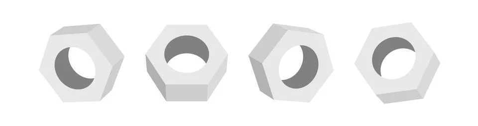 3D washer nut bolt hex construction metal vector illustration. Screw nut bolt Stock Illustration