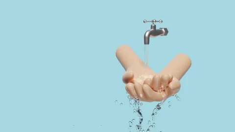 3d washing two hands under the water tap isolated on blue background. hands h Stock Footage 212380458