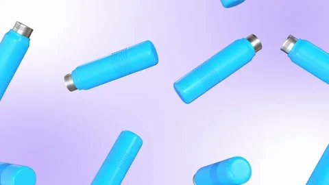 3D Water Bottles Falling Against a Light Background. Steel Water Bottle. 4K Stock Footage 287702558