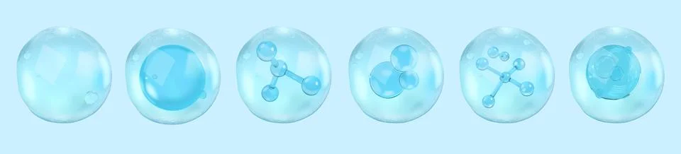 3D water drop. Circle cell. DNA sphere or glass science droplet. Transparent Stock Illustration