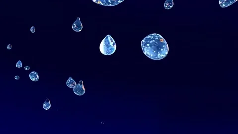 3D water drops zooming through space with a blue background Video stock 321586973
