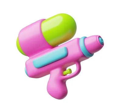 3D water gun, bright plastic case, pink and green, wet show, childrens toy. Stock Illustration
