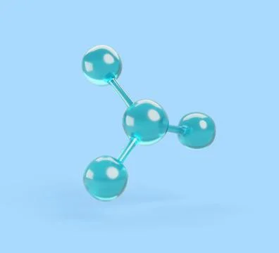 3d water molecule, electrically neutral particle from glass atoms. Abstract Illustrazione stock