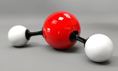 A 3d water molecule on a grey background Stock Illustration
