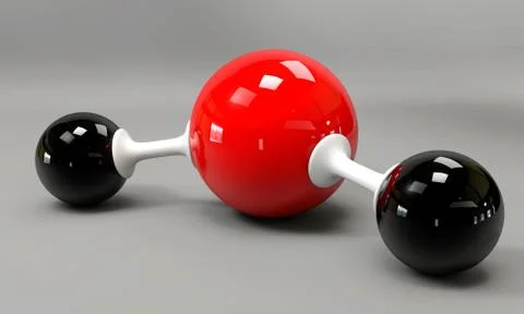 A 3d water molecule on a grey background Stock Illustration
