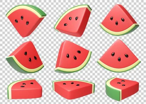 3D Watermelon slice with black seeds Stock Illustration