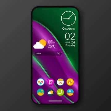 3d wave custom user interface home screen realistic smartphone design Stock Illustration