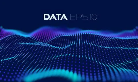 3d wave particle grid. Abstract 3d grid design. Dark abstract background. Vec Stock Illustration