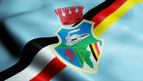 3D Waving Chile county Flag of Villa Alemana Closeup View Stock Illustration