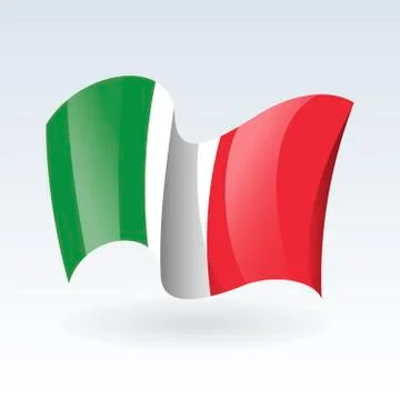 3D Waving flag of Italy. Vector illustration. Isolated on white background. D Stock Illustration