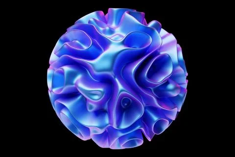 3d wavy fluorescent sphere. Abstract shapes . iridescent glossy waves.  3d il Stock Illustration