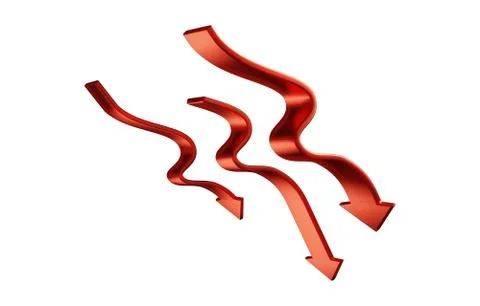 3D Wavy Shiny Red Arrows Pointing Down Ilustración de archivo