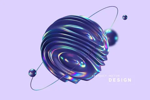 3d wavy sphere with ring and balls. Illustrazione stock