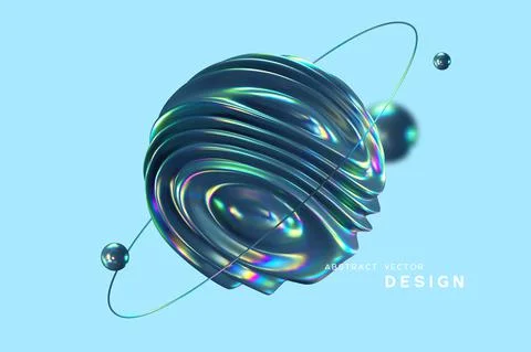 3d wavy sphere with ring and balls. Stock Illustration