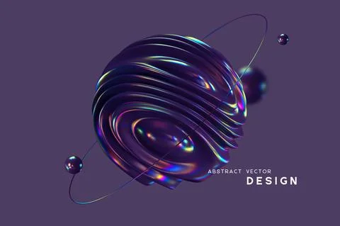 3d wavy sphere with ring and balls. Stock Illustration