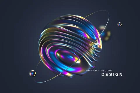 3d wavy sphere with ring and balls. Stock Illustration
