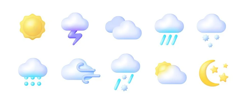 3d weather 3d for web background design. Icon set cloud weather. 3d vector Stock Illustration