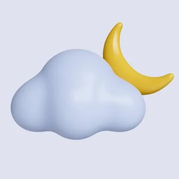 3d weather. cloud with moon. cloudy day. icon isolated on gray background. 3d Stock Illustration