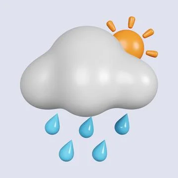 3d weather. cloud with rain and sun. rainy day. icon isolated on gray background Stock Illustration