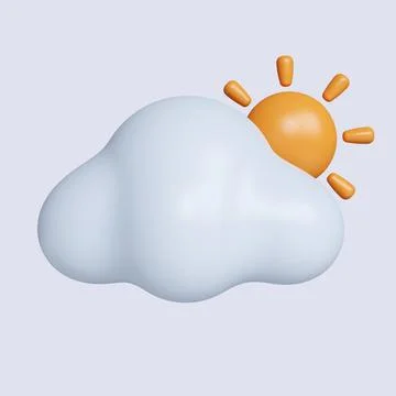 3d weather. cloud with sun. cloudy day. icon isolated on gray background. 3d Illustrazione stock