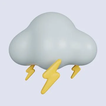 3d weather. cloud with yellow glowing lightning bolt. icon isolated on gray Stock Illustration