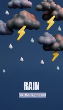 3d Weather forecast. Cloudy with rainy and lightning bolt . Meteorological. 3d Illustrazione stock