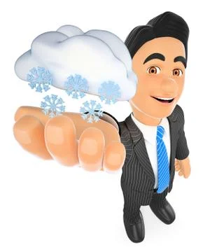 3D Weather man with cloud and snow. Snowing day Stock Illustration
