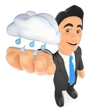 3D Weather man with a cloud with rain. Rainy day Stock Illustration