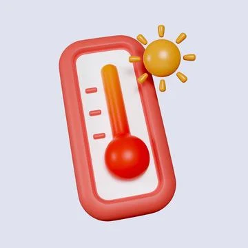 3d weather. thermometer with high temperature. icon isolated on gray background Stock Illustration