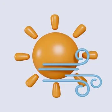 3d weather. wind and sun. icon isolated on gray background. 3d rendering Stock Illustration