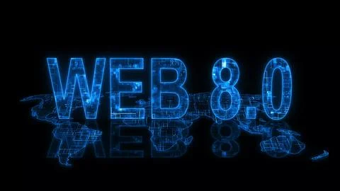 3d web 8.0 text technology earth map blue glow Illustrazione stock