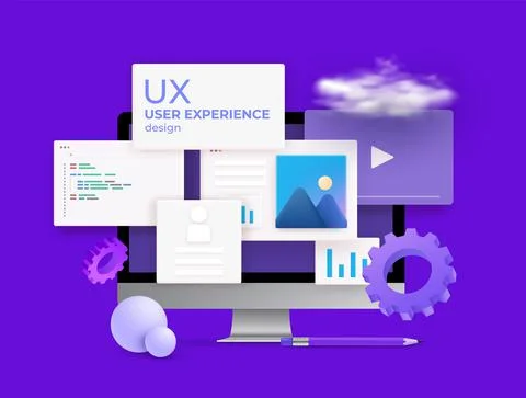 3D Web Vector Illustrations. Mail service concept. Computer with open pages. Stock Illustration