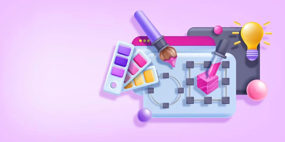 3D website design banner, vector UI UX page redesign illustration Stock Illustration