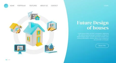 3D website interface with house model and tools for modern design and Ilustración de archivo