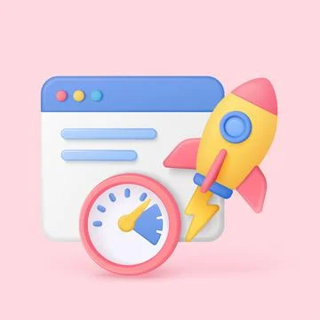 3D Website Speed Optimization Rocket Concept Stock Illustration
