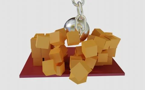 3D weight breaks the wall of boxes Stock Photos