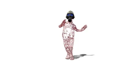 3D Weird Goofy Character in Gas Mask, Hollow Strings Texture Body, Running L Video stock 334102095
