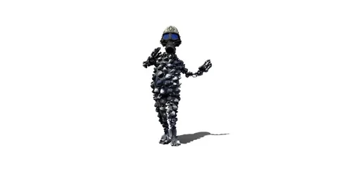 3D Weird Goofy Character in Hard Rock Suit and Gas Mask, Running Loop, Front Stock Footage 344366002