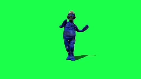 3D Weird Goofy Character in High Tech Blue Costume and Gas Mask, Running Loop, F Stock Footage 333134275