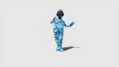 3D Weird Goofy Character in Light Strings Costume and Gas Mask, Running Loop Stock Footage 331067983