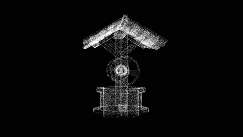 3D well rotates on black bg. Object dissolved white flickering particles 60 FPS Stock Footage 235945463